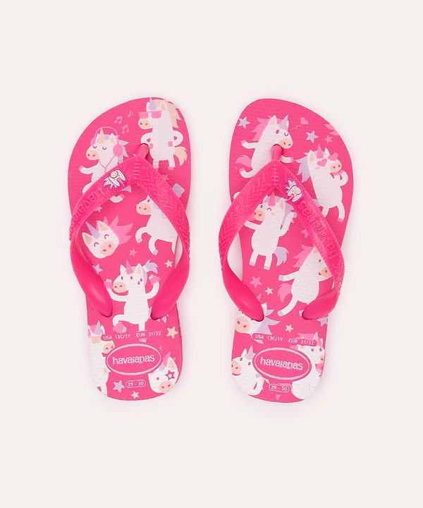 chinelo havaianas infantil fantasy unicórnio rosa 25-26