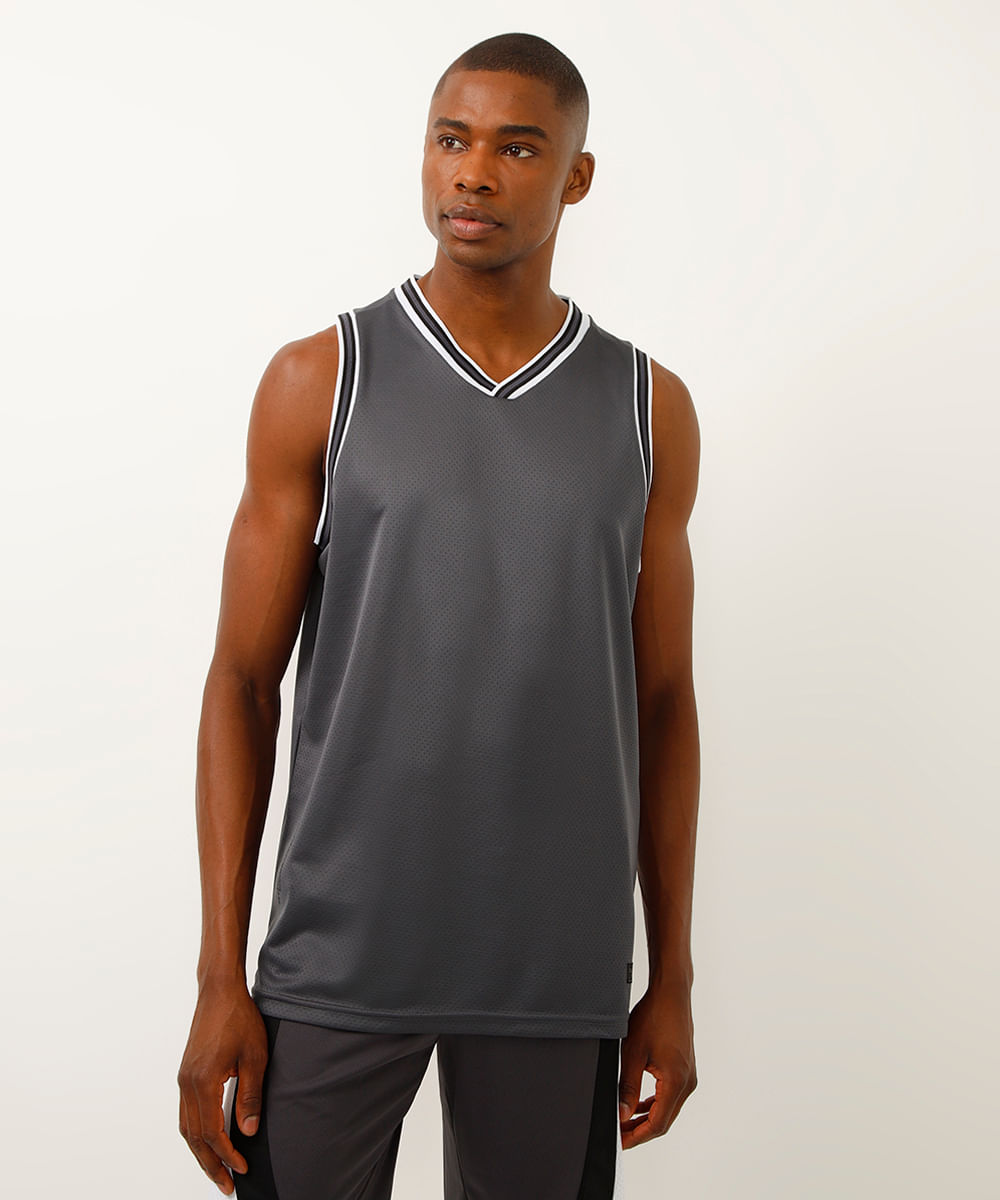 regata basquete decote v esportiva ace cinza