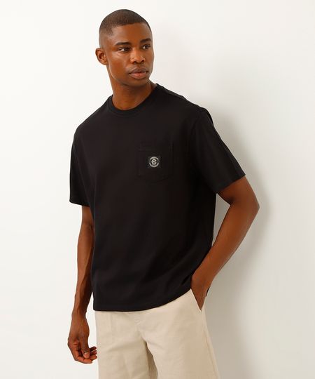 camiseta de algodão manga curta com bolso preta M