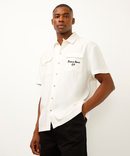 camisa relaxed de viscose manga curta com bolsos off white PP
