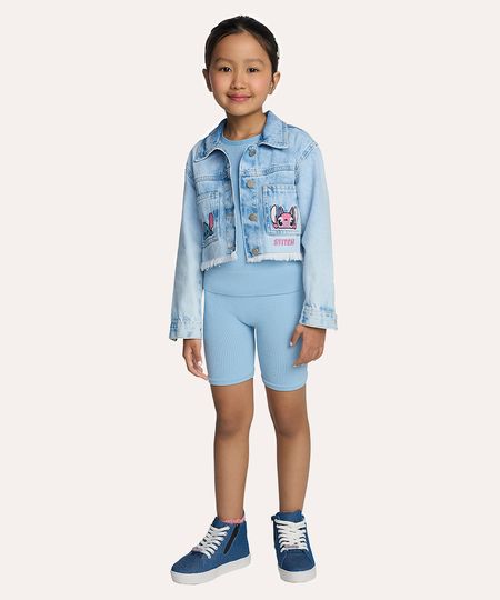 jaqueta jeans infantil stitch com desfiado azul 10 jaqueta jeans infantil stitch com desfiado azul 10