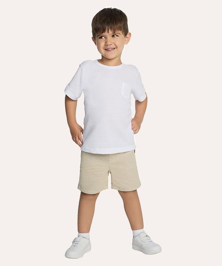 camiseta de algodão infantil com bolso texturizada off white 2