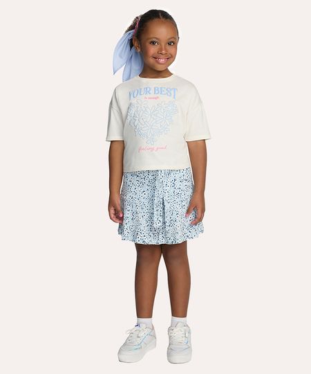 saia de algodão curta infantil floral azul 4
