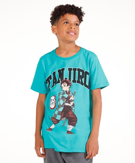 camiseta juvenil demon slayer tanjiro manga curta verde 16