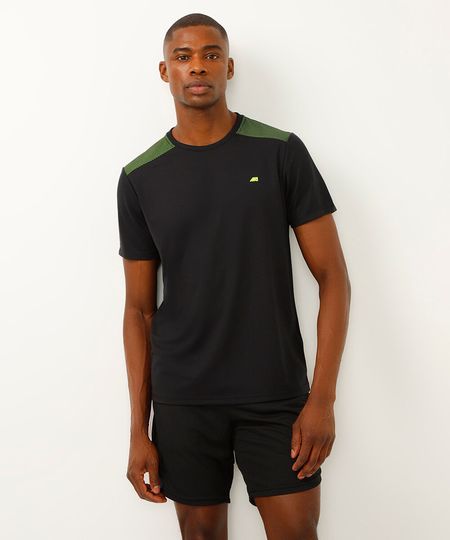 camiseta masculina esportiva ace manga curta com recorte bicolor preta P