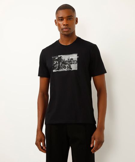 camiseta comfort de algodão manga curta moto preta M