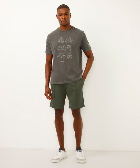 bermuda slim de moletom cós com elástico verde M