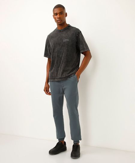 calça jogger de sarja cós com elástico cinza 36 calça jogger de sarja cós com elástico cinza 36