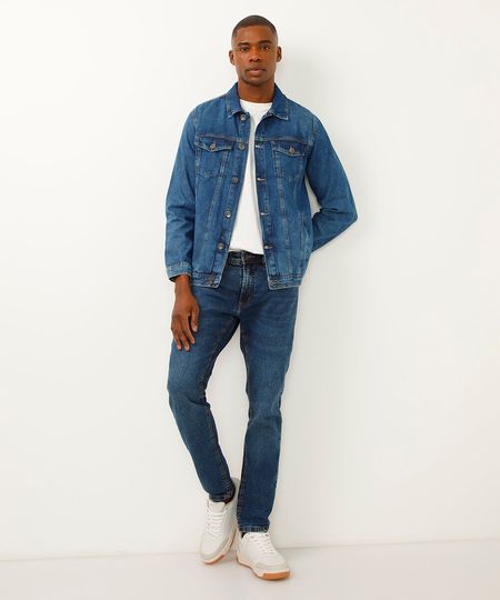 calça slim jeans com bolsos azul 42