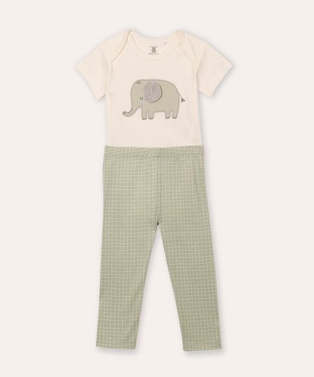 conjunto infantil longo quadriculado e elegante off white 3-6