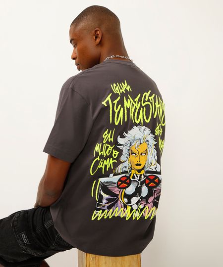 camiseta fit de algodão tempestade o poder é nosso cinza G