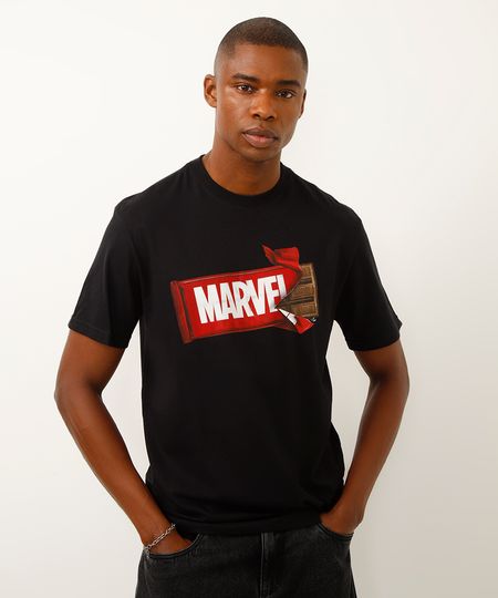 camiseta comfort fit de algodão manga curta marvel preta M