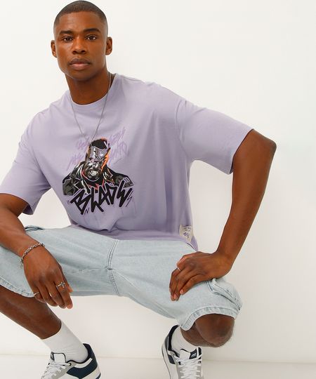camiseta oversized de algodão blade o poder é nosso lilás M camiseta oversized de algodão blade o poder é nosso lilás M