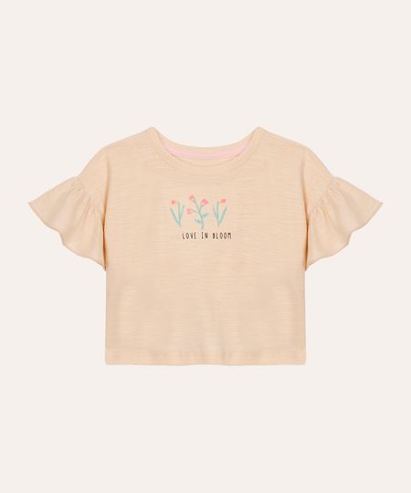 camiseta de algodão infantil babados love in bloom bege 5
