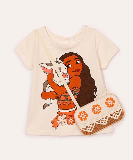 camiseta de algodão infantil com bolsinha moana off white 1 camiseta de algodão infantil com bolsinha moana off white 1
