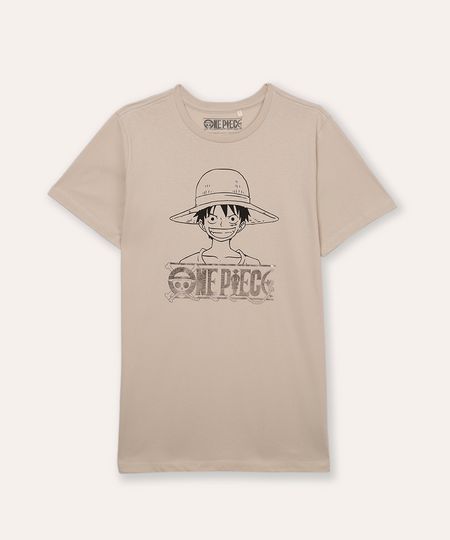 camiseta de algodão juvenil one piece metalizada bege 14