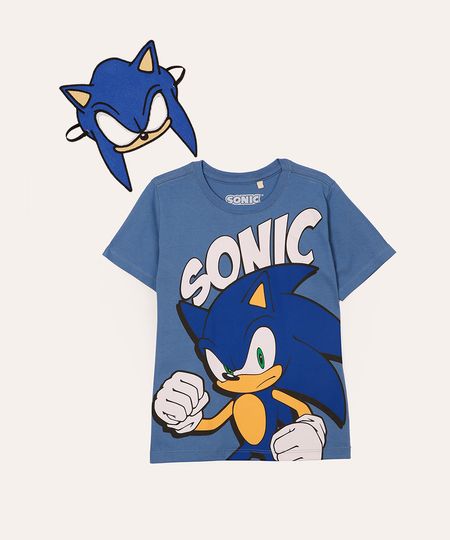 camiseta de algodão infantil com máscara sonic azul 12
