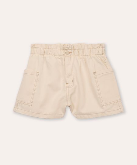 short clochard de sarja juvenil cós com elástico bege 12 short clochard de sarja juvenil cós com elástico bege 12