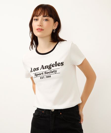 camiseta de algodão manga curta los angeles bicolor off white G camiseta de algodão manga curta los angeles bicolor off white G
