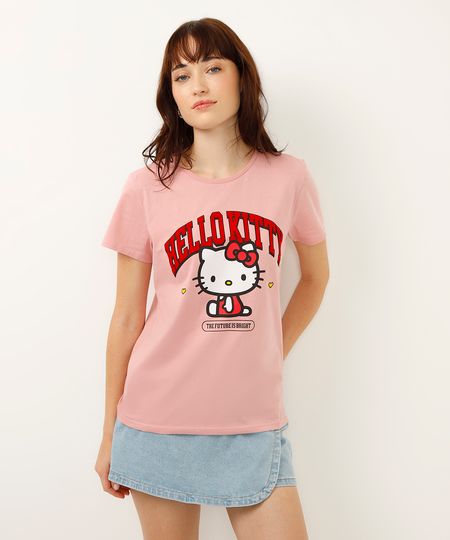 camiseta de algodão manga curta hello kitty rosa M camiseta de algodão manga curta hello kitty rosa M