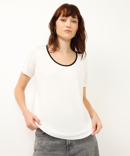 blusa de viscose decote bicolor off white P blusa de viscose decote bicolor off white P