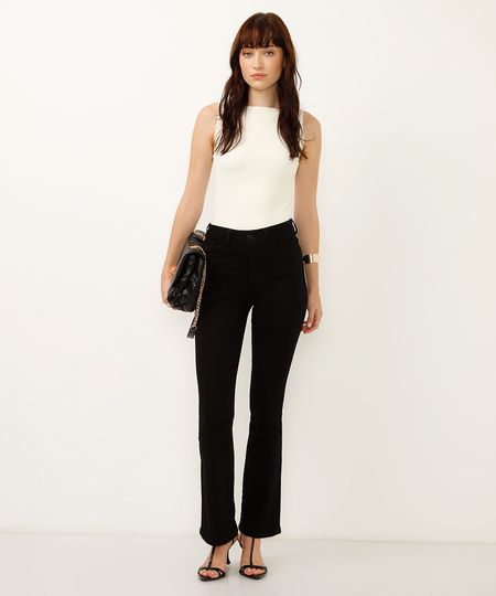 calça flare jeans cintura alta sawary preta 38
