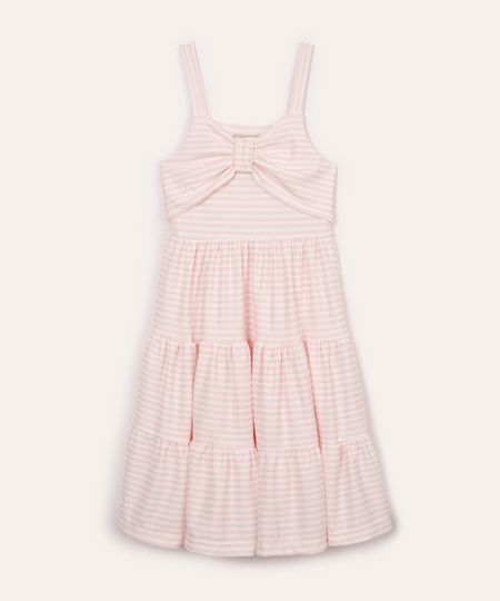 vestido midi infantil listrado com laço rosa 4
