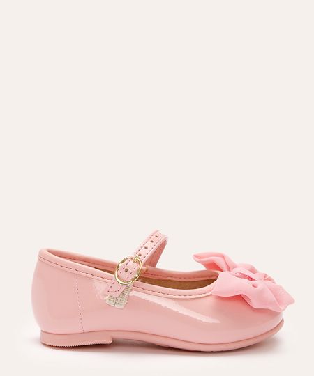 sapatilha infantil verniz com laço molekinha rosa 23