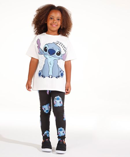 calça legging de algodão infantil stitch preto 4