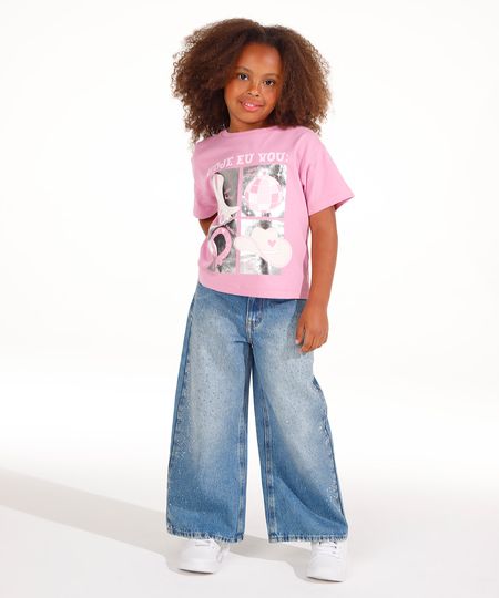 calça wide leg jeans infantil com strass azul 8 calça wide leg jeans infantil com strass azul 8