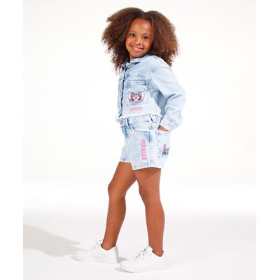 short jeans infantil stitch azul