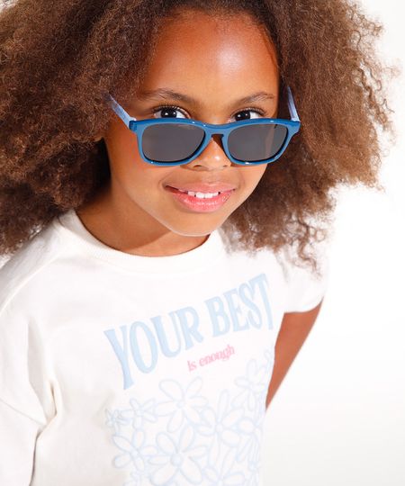 óculos de sol infantil quadrado com proteção uv azul marinho Único