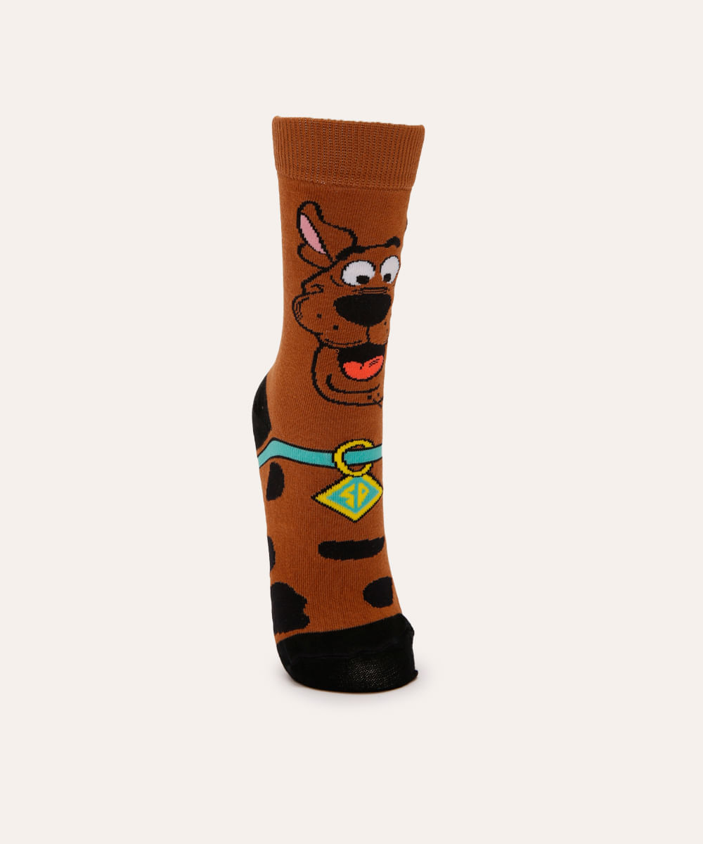 Meia Masculina Cano Alto Divertida Scooby-Doo Marrom