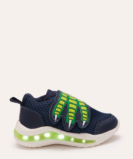 tênis casual infantil dinoussaro com led azul 20