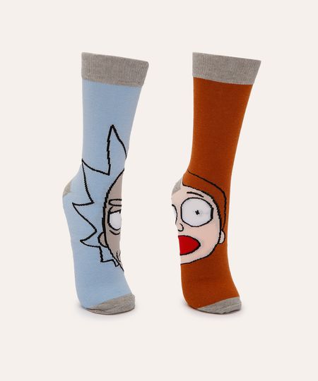 meia cano longo rick e morty bicolor colorida 37-40