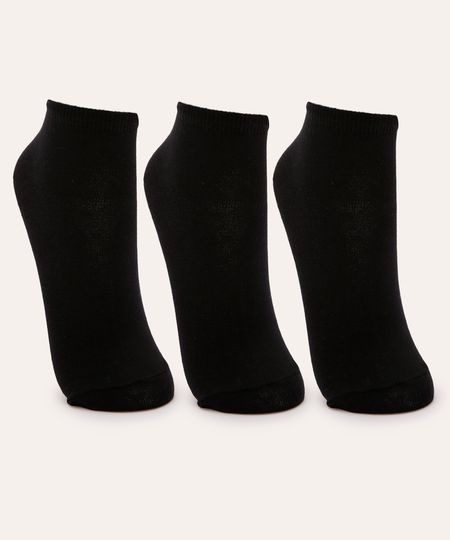 kit de 3 meias cano médio preto 34-39