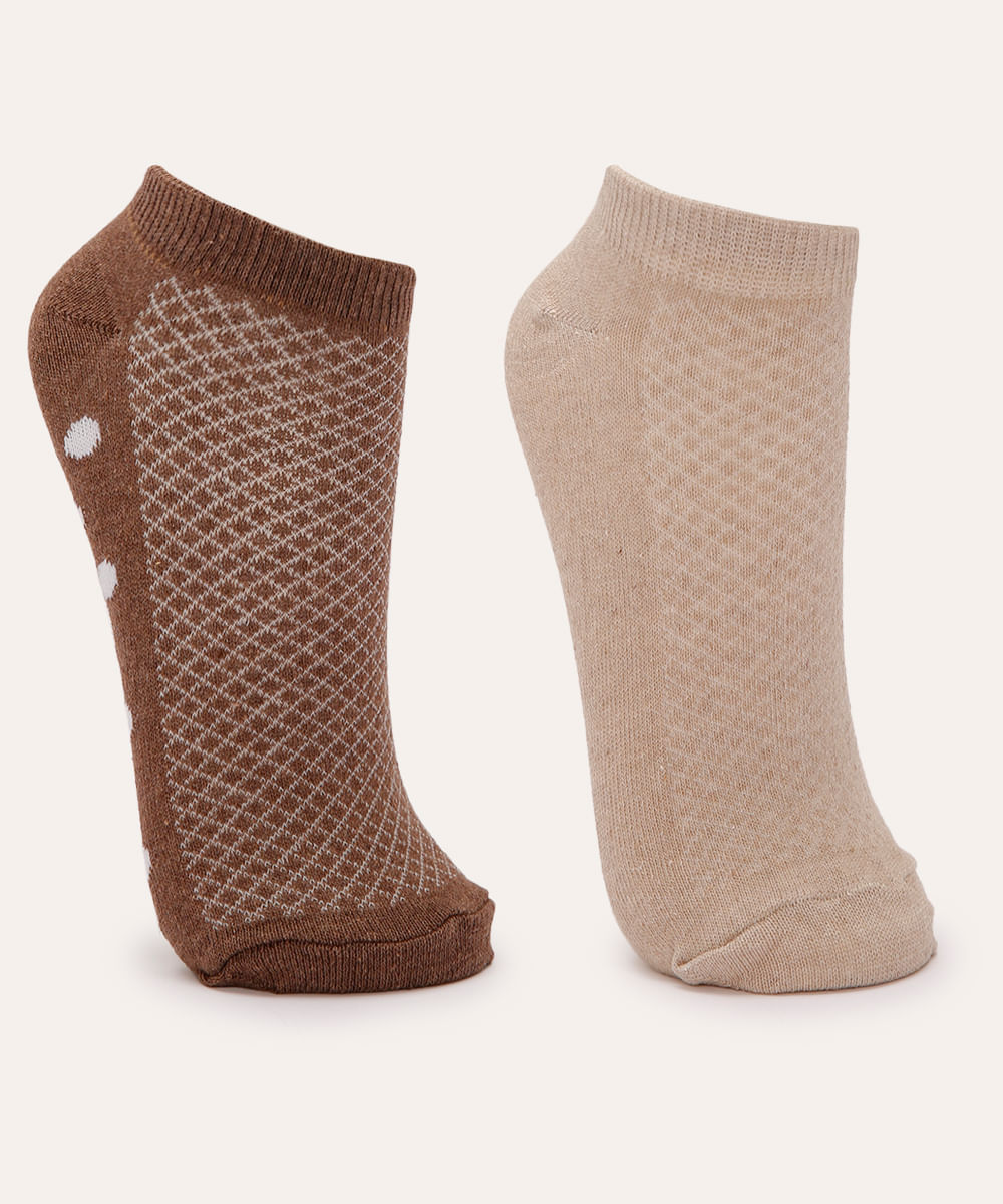 kit de 2 pares de meias cano baixo marrom