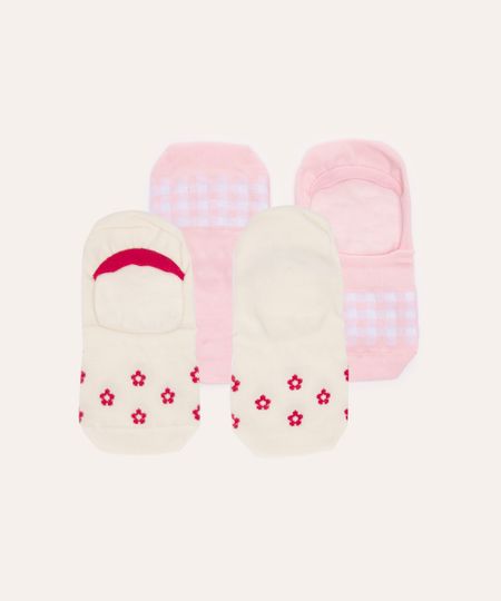 kit de 2 meias cano invisível floral colorido 34-39