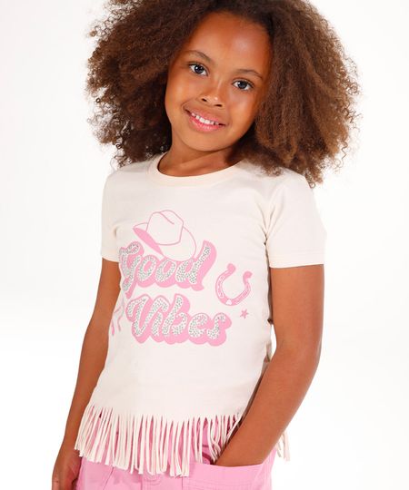 camiseta de algodão infantil franjinhas na barra bege 4 camiseta de algodão infantil franjinhas na barra bege 4