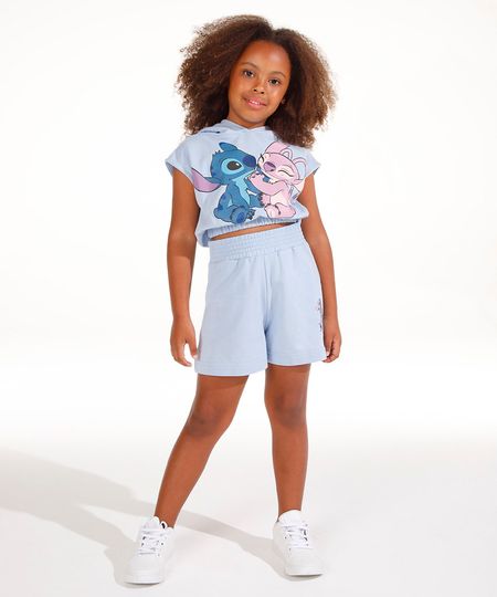 conjunto de moletom infantil stitch e angel com capuz azul 8