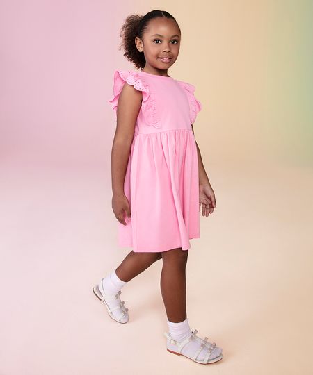 vestido midi infantil babado floral rosa 4
