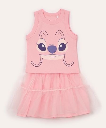 conjunto infantil saia de tule angel rosa 8