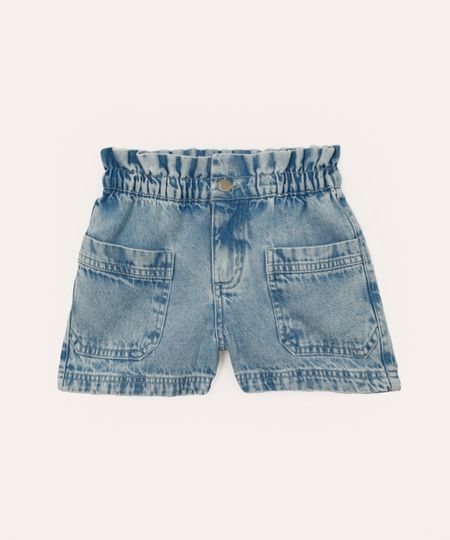 short clochard jeans infantil com bolsos azul 4