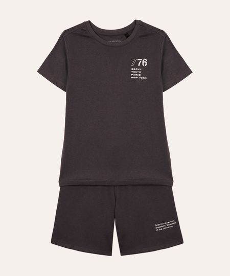 conjunto infantil de algodão curto cinza 4
