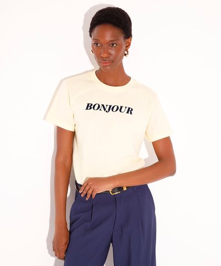 camiseta de algodão manga curta bonjour mindset amarela GG