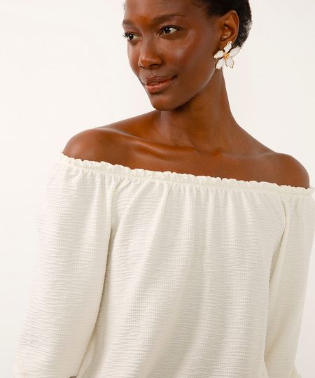 bata de viscose ombro a ombro texturizada off white P bata de viscose ombro a ombro texturizada off white P