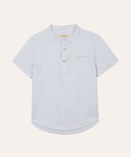 camisa de algodão infantil manga curta listrada azul 6