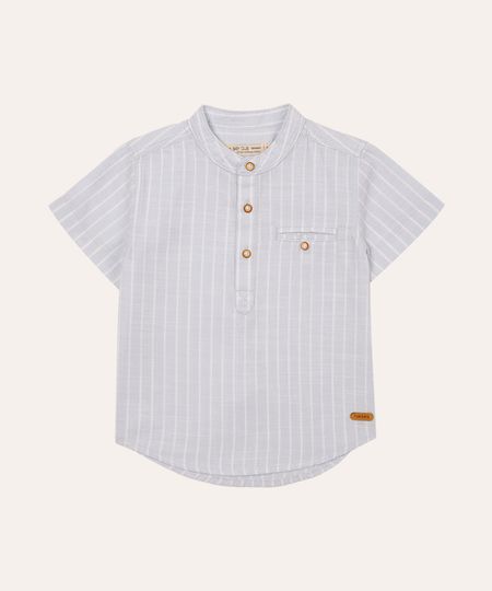 camisa infantil manga curta gola padre com bolso azul 2
