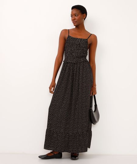 vestido midi de viscose poá preto PP