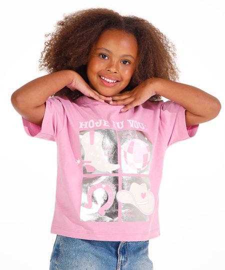 camiseta de algodão infantil metalizada rosa 4